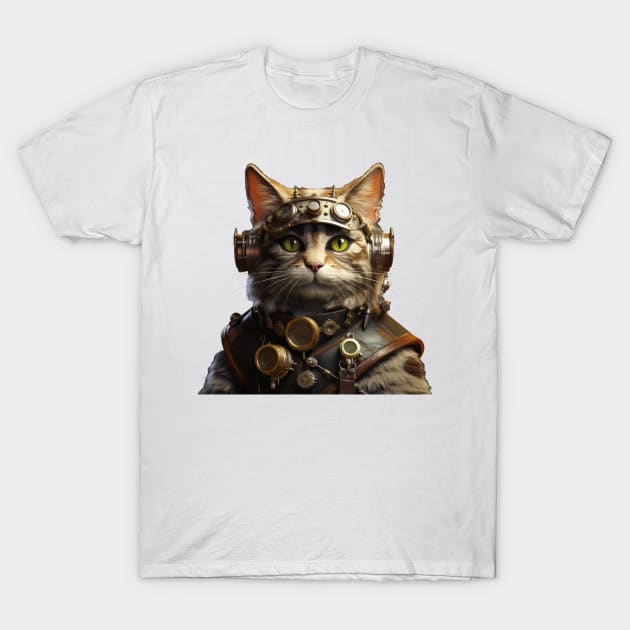 Steam and Whiskers: The Steampunk Cat Art T-Shirt by Lematworks